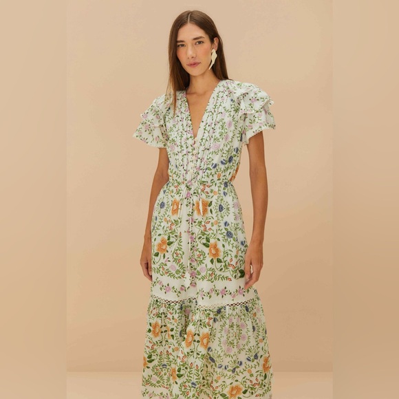 NWT Farm Rio Floral Lace Garden Midi Dress medium - Picture 2 of 10